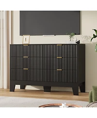 homfan 6 Drawer Dresser for Bedroom, 47" Wide Fluted Chest of Drawers with Metal Handle, Modern Wooden Tv Stand, Clothes Storage Organizer Hallway