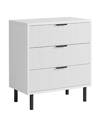 homfan Modern Fluted 3-Drawer Dresser, Wide Wooden Storage Chest with Metal Legs and Anti-Tip Device