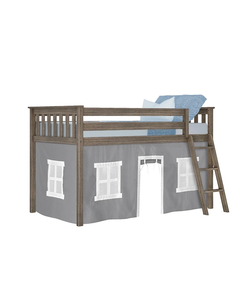 Max & Lily Loft Bed, Low Solid Wood Twin Bunk Beds for Kids with Ladder and Curtain