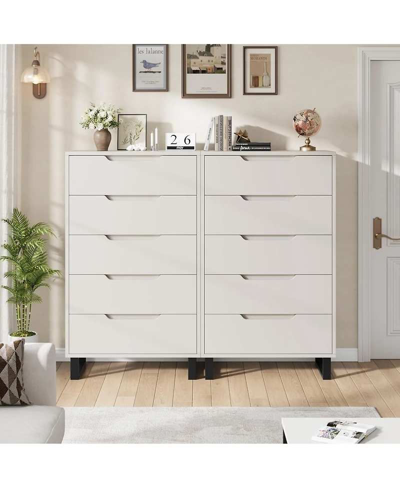 homfan 5 Dresser for Bedroom, 50" Tall Dresser, Freestanding Vertical Drawer with Storage, Wooden Closet Chest Storage Living Room, Hallway