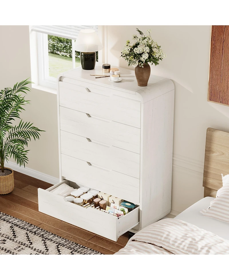 homfan Large Capacity Wooden Dresser with 5 Drawers, Tall Storage Chest, Modern Minimalist Cabinet for Bedroom, Living Room and Hallway