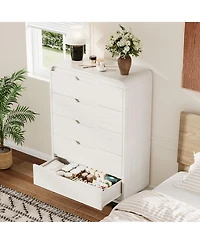 homfan Large Capacity Wooden Dresser with 5 Drawers, Tall Storage Chest, Modern Minimalist Cabinet for Bedroom, Living Room and Hallway