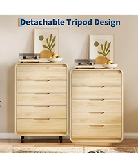 homfan Large Capacity Wooden Dresser with 5 Drawers, Tall Storage Chest, Modern Minimalist Cabinet for Bedroom, Living Room and Hallway