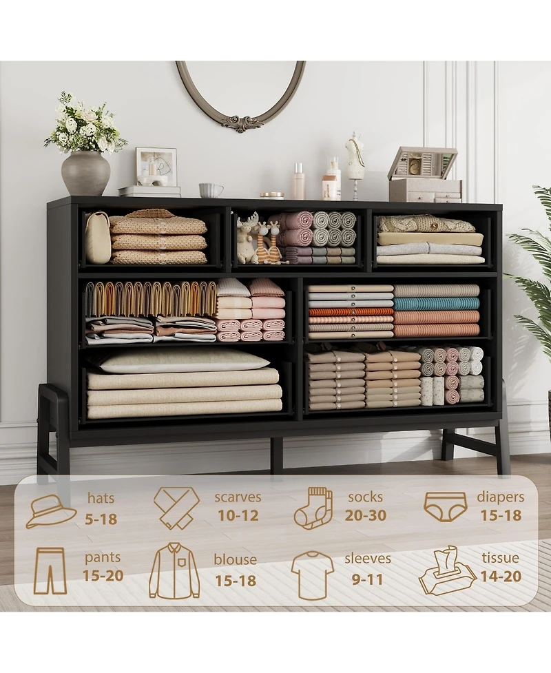 homfan 7 Dresser for Bedroom, Freestanding 52" Wide Drawer with Storage, Wooden Closet Storage Chest Living Room, Entryway