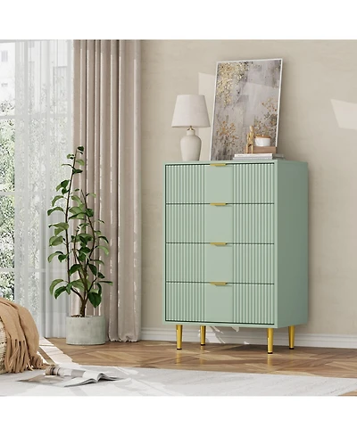 homfan Tall Modern Fluted Dresser with Metal Handles, Space-Saving Wooden Storage Chest Multi Drawer Options for Bedroom, Living Room and Hallway