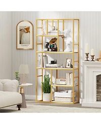 Gymax 71'' 5 Tier Tall Bookshelf with Open Storage Shelves Metal Frame for Bedroom Office