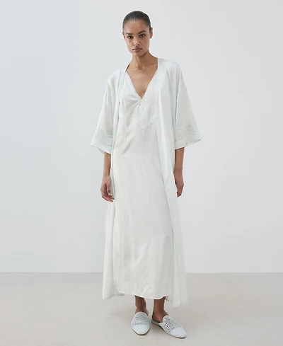Mango Women's Embroidery And Bow Satin Robe