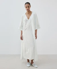 Mango Women's Embroidery And Bow Satin Robe
