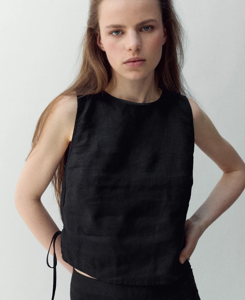 Mango Women's Bows Linen Top