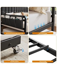 homfan Upholstered Twin Daybed with Trundle, Led Lights, Charging Station and Storage Headboard, Metal Slat Support
