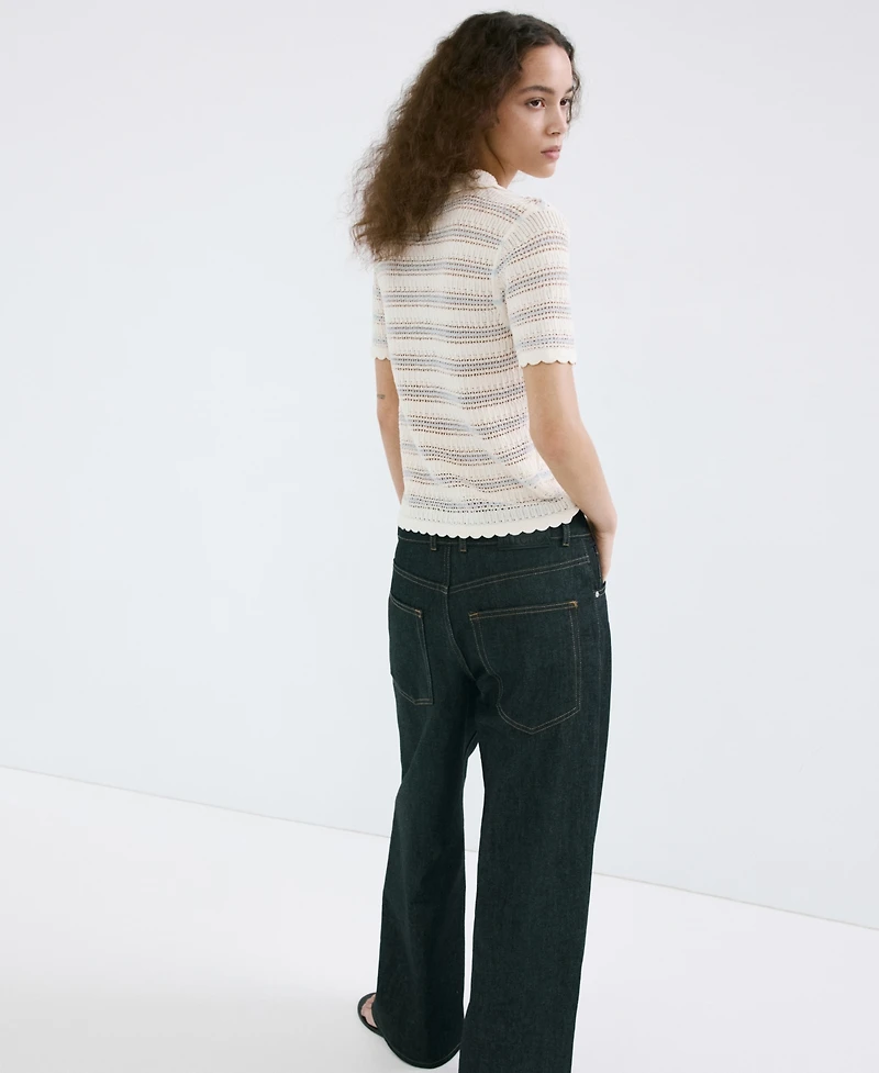 Mango Women's Lace Accents Striped Knit Sweater