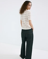 Mango Women's Lace Accents Striped Knit Sweater