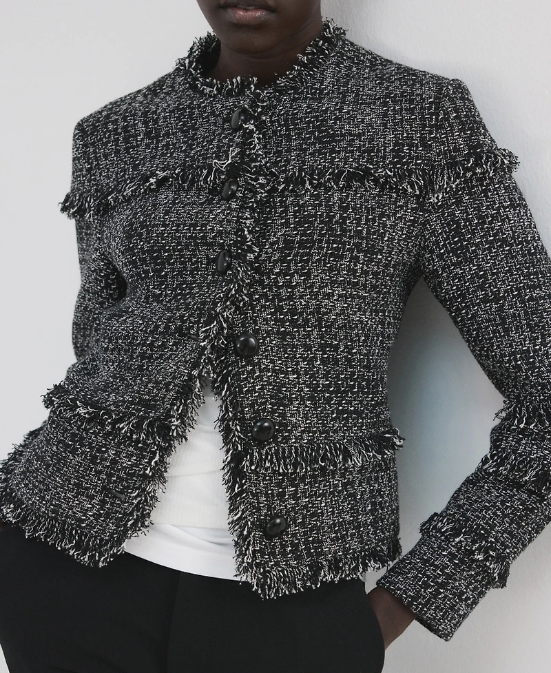 Mango Women's Frayed Ends Tweed Jacket
