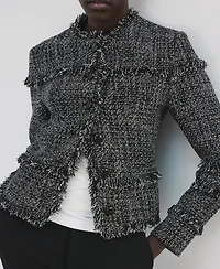 Mango Women's Frayed Ends Tweed Jacket