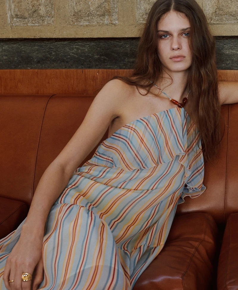 Mango Women's Ruffled Striped Dress