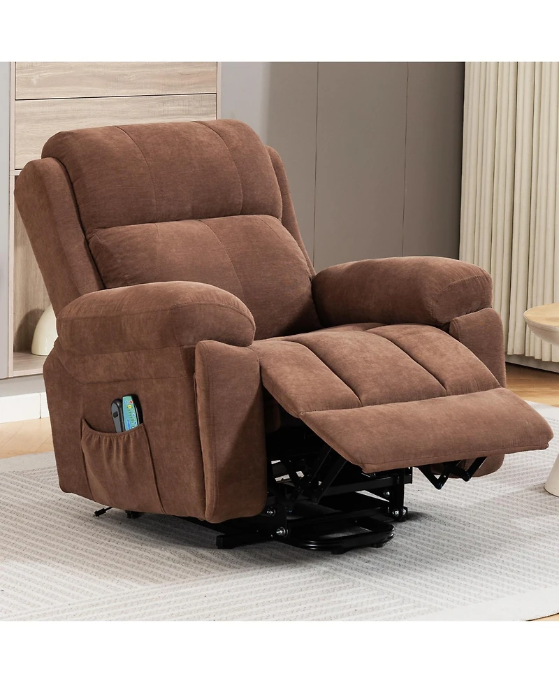 Dyhome Power Lift Recliner with Massage and Heat, Upholstered Chenille Chair Dual Hidden Cup Holders Usb Port