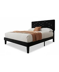 homfan Upholstered Platform Bed Frame with Button Tufted Headboard and Underbed Storage, Wood Slat Support
