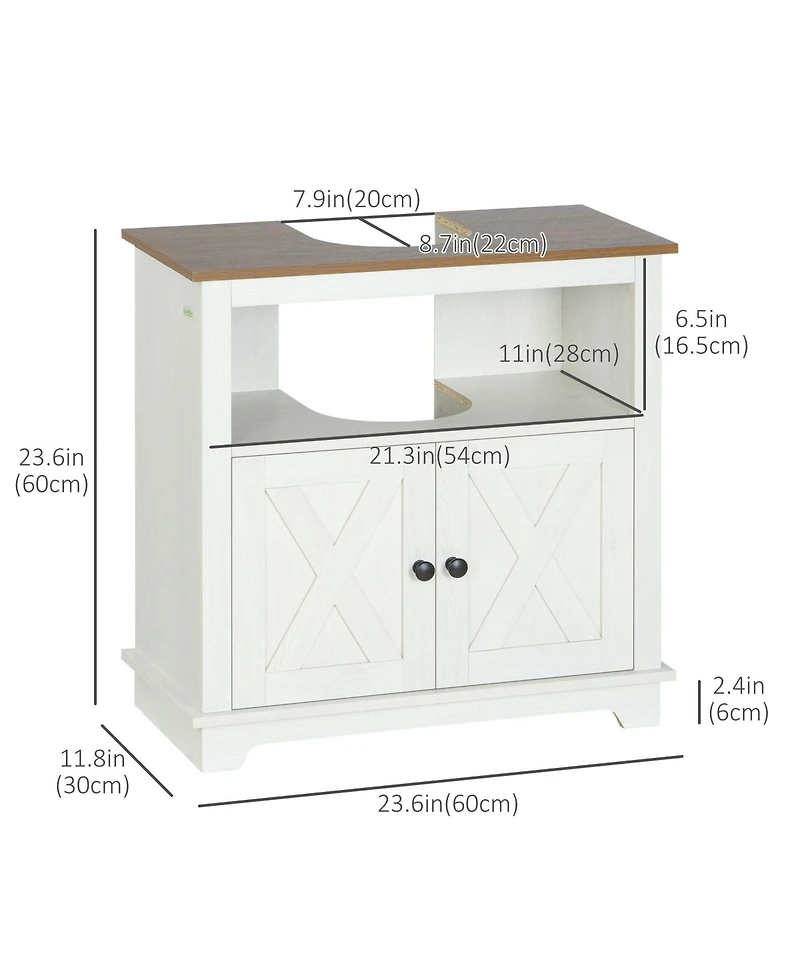 Busdays White Farmhouse Bathroom Sink Cabinet Pedestal Sink Storage Cabinet with Double Doors and Shelves