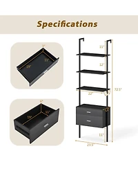 Gymax Ladder Bookshelf with Storage Wall Mount Bookcase with 4 Open Shelves