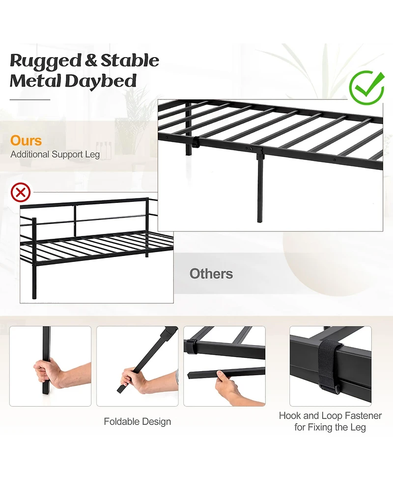 Gymax Twin Metal Daybed Sofa Bed with Trundle and Lockable Casters for Living Room