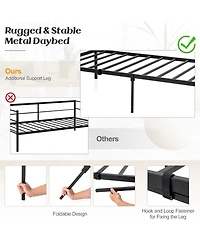 Gymax Twin Metal Daybed Sofa Bed with Trundle and Lockable Casters for Living Room