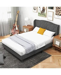 Gymax Full Upholstered Platform Bed Frame With Button Tufted Headboard Wooden Slats