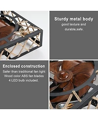 Clihome Farmhouse Rustic Ceiling Fan, Square Caged Industrial Ceiling Fixture with 6 Speeds