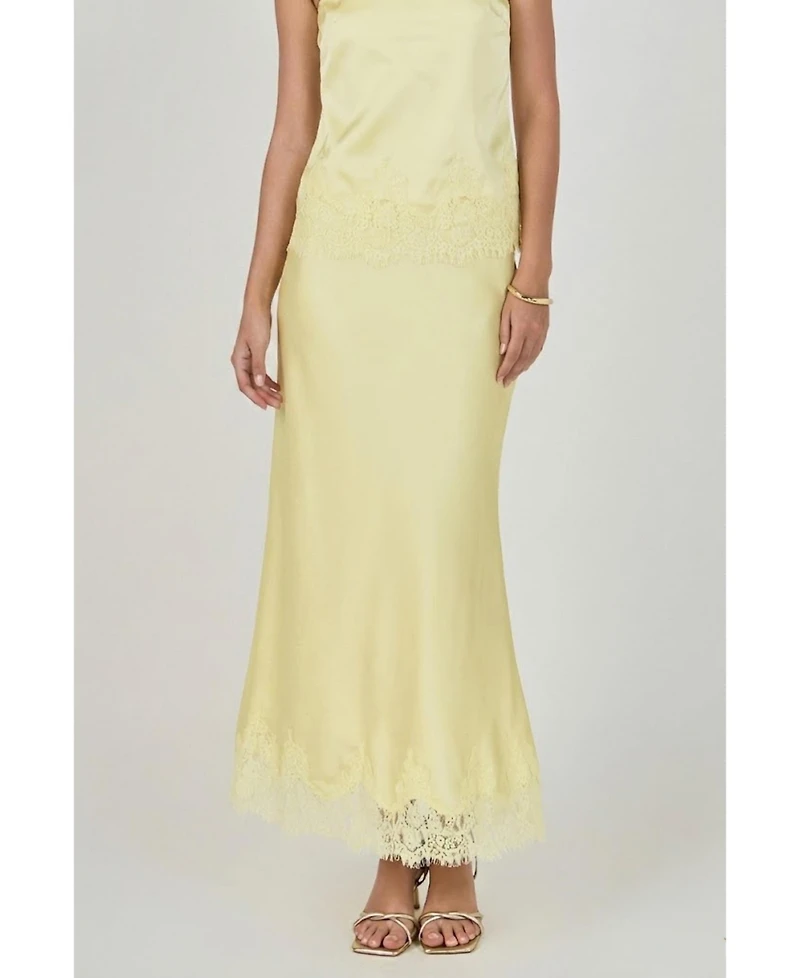 endless rose Women's Satin Lace Midi Skirt