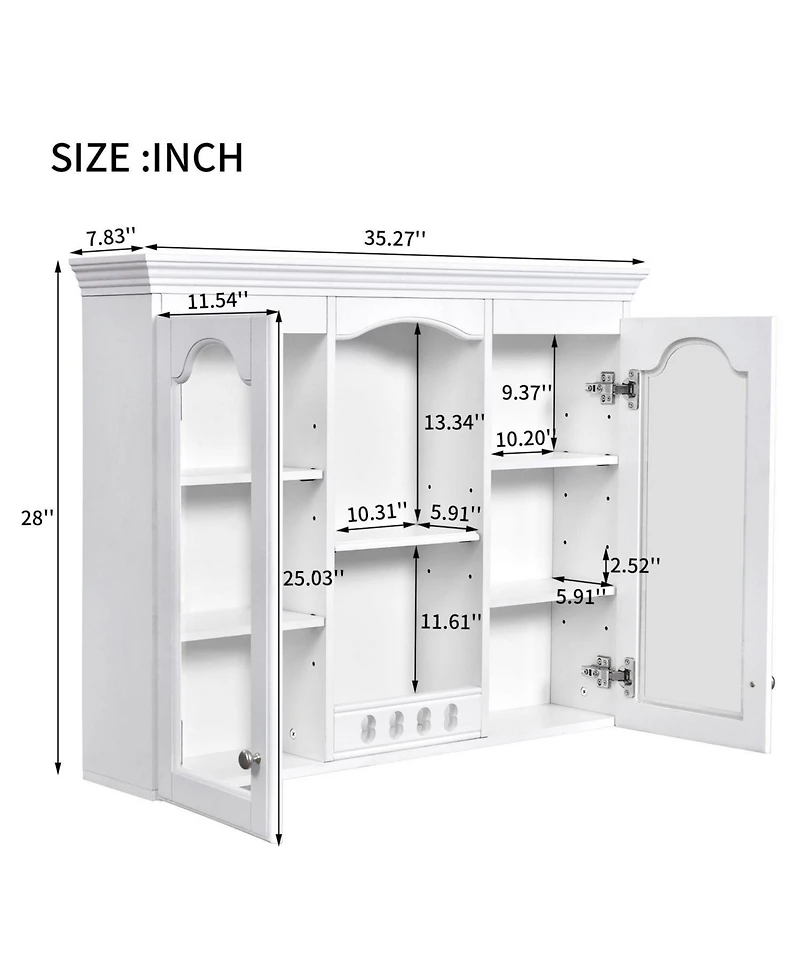 Busdays White Wall Mounted Medicine Cabinet Bathroom Wall Cabinet with 2 Glass Doors Over The Toilet Space Saver Storage Cabinet Ample Storage