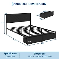 homfan Upholstered Metal Platform Bed Frame with Charging Station Headboard & 2 Rolling Under Storage Drawers