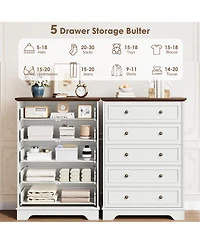 gaomon 5 Drawer Dresser for Bedroom, Vertical Chest of Drawers, Farmhouse Tall Cabinet Organizer for Living Room, Hallway