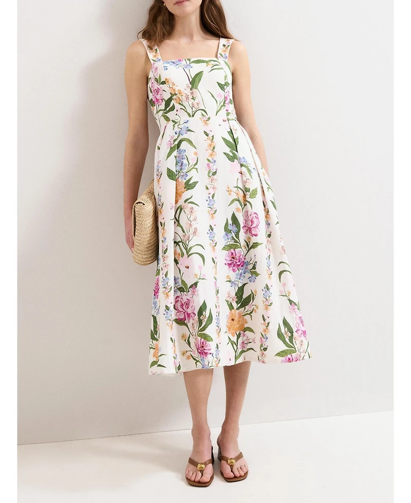 Phase Eight Women's Lucia Linen Blend Square Neck Midi Dress