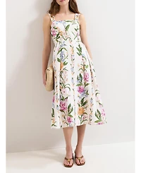 Phase Eight Women's Lucia Linen Blend Square Neck Midi Dress
