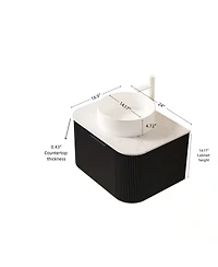 Sillysis Wall Mounted Bathroom Vanity with Sintered Stone Top, Round Ceramic Sink, Black Striped Drawer
