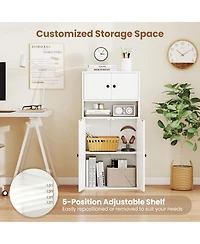 Gymax 44'' Tall Bookshelf with Doors and Adjustable Shelf for Study Living Room Dining Room