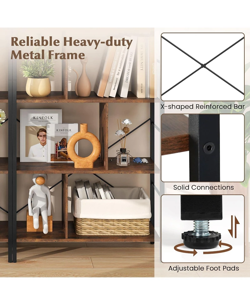 Gymax 61'' 5-Tier Bookshelf with Metal Frame 2 Anti-Tipping Devices for Living Room Office