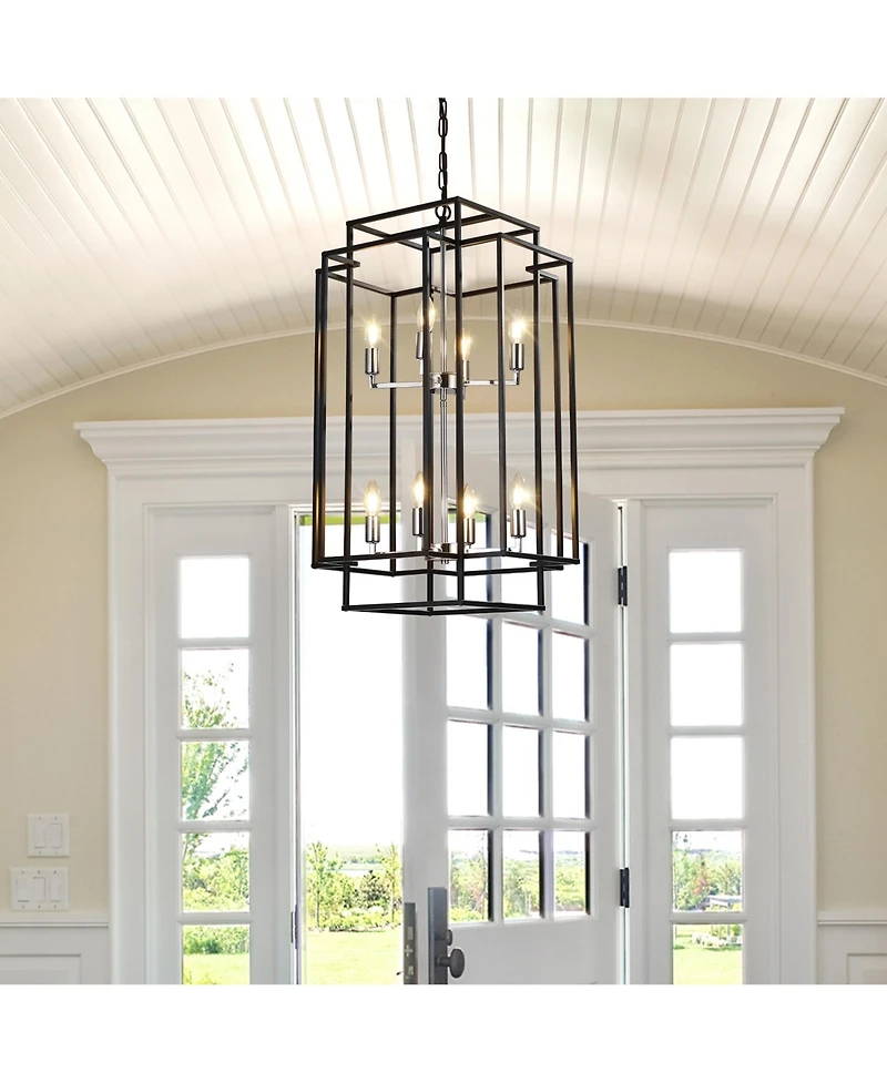 Clihome Industrial Metal Frame 8-Light Geometric Pendant Chandelier, Adjustable Hanging Light