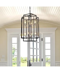 Clihome Industrial Metal Frame 8-Light Geometric Pendant Chandelier, Adjustable Hanging Light