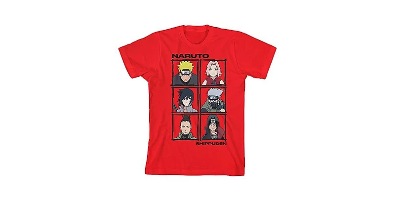 Naruto Shippuden Anime Characters Youth Boys Red Graphic Tee-xl