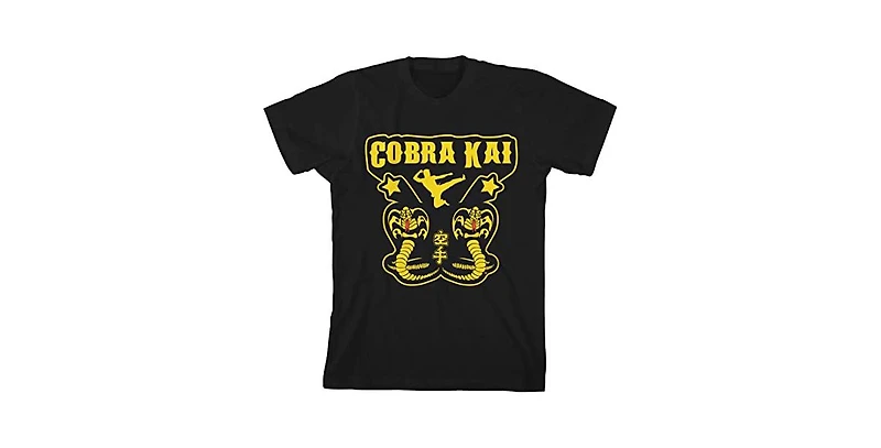 Cobra Kai Boys Double Yellow Youth Black T-Shirt-xl