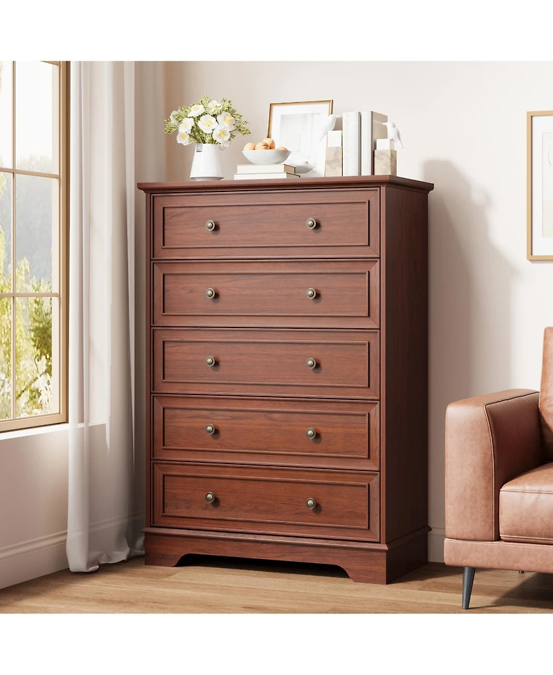 gaomon 5 Drawer Dresser for Bedroom, Vertical Chest of Drawers, Farmhouse Tall Cabinet Organizer for Living Room