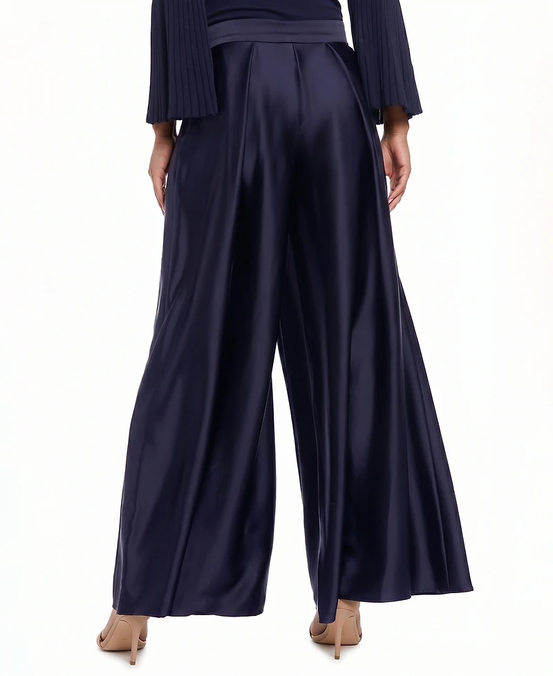 Muse Women's Satin High Rise Pleated Wide-Leg Pants