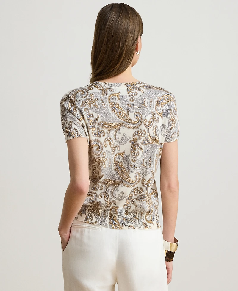 Lauren Ralph Petite Paisley Print Short-Sleeve Sweater