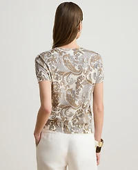 Lauren Ralph Petite Paisley Print Short-Sleeve Sweater