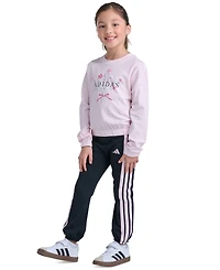 adidas Girls' 2T-6X Long-Sleeve Sweatshirt and Pants, 2-Piece Set