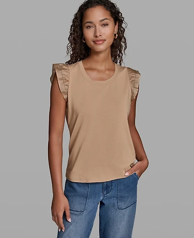 Karl Lagerfeld Paris Women's Sleeveless Ruffle Knit Top