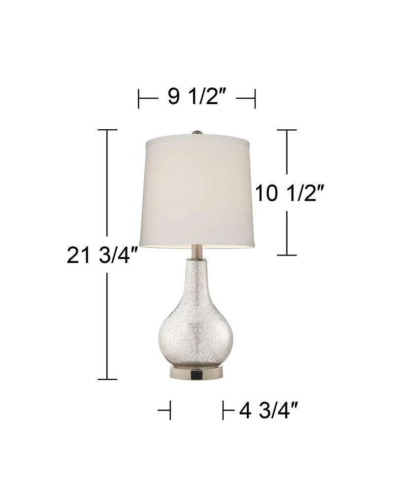 360 Lighting Ledger Modern Accent Table Lamps Set of 2 with Round Risers 22 3/4" High Mercury Glass Led Nightlight Fabric Drum Shade for Living Room