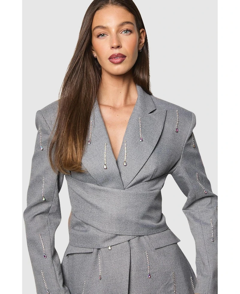 Coast Women's Muse Check Tie Embellished Blazer
