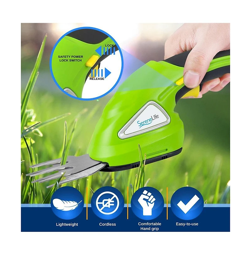 Pyle Cordless Handheld Grass Cutter Shears with Hedge Trimmer Blade