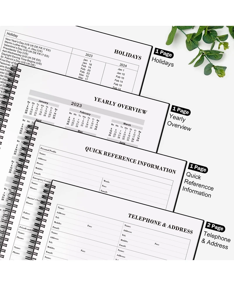 Gnuadz Planner Daily Agenda To Do List Hourly Schedule Spiral Appointment Book Elastic Closure Inner Pocket